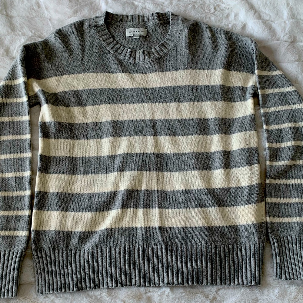 Grey and cream striped crew neck sweater - Women’s SZ XS